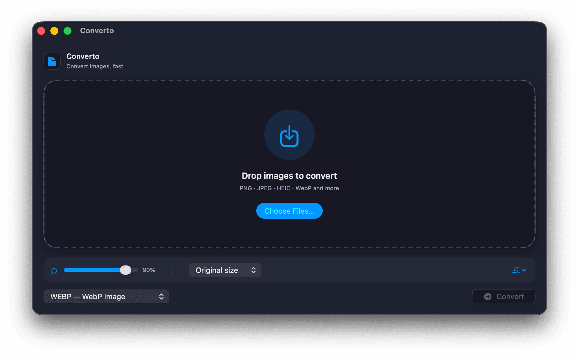 Converto app interface