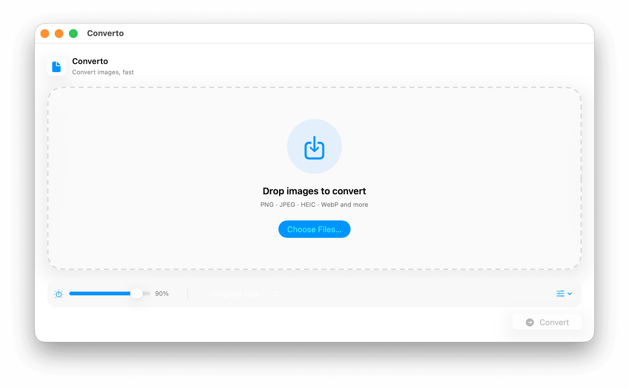 Converto app interface