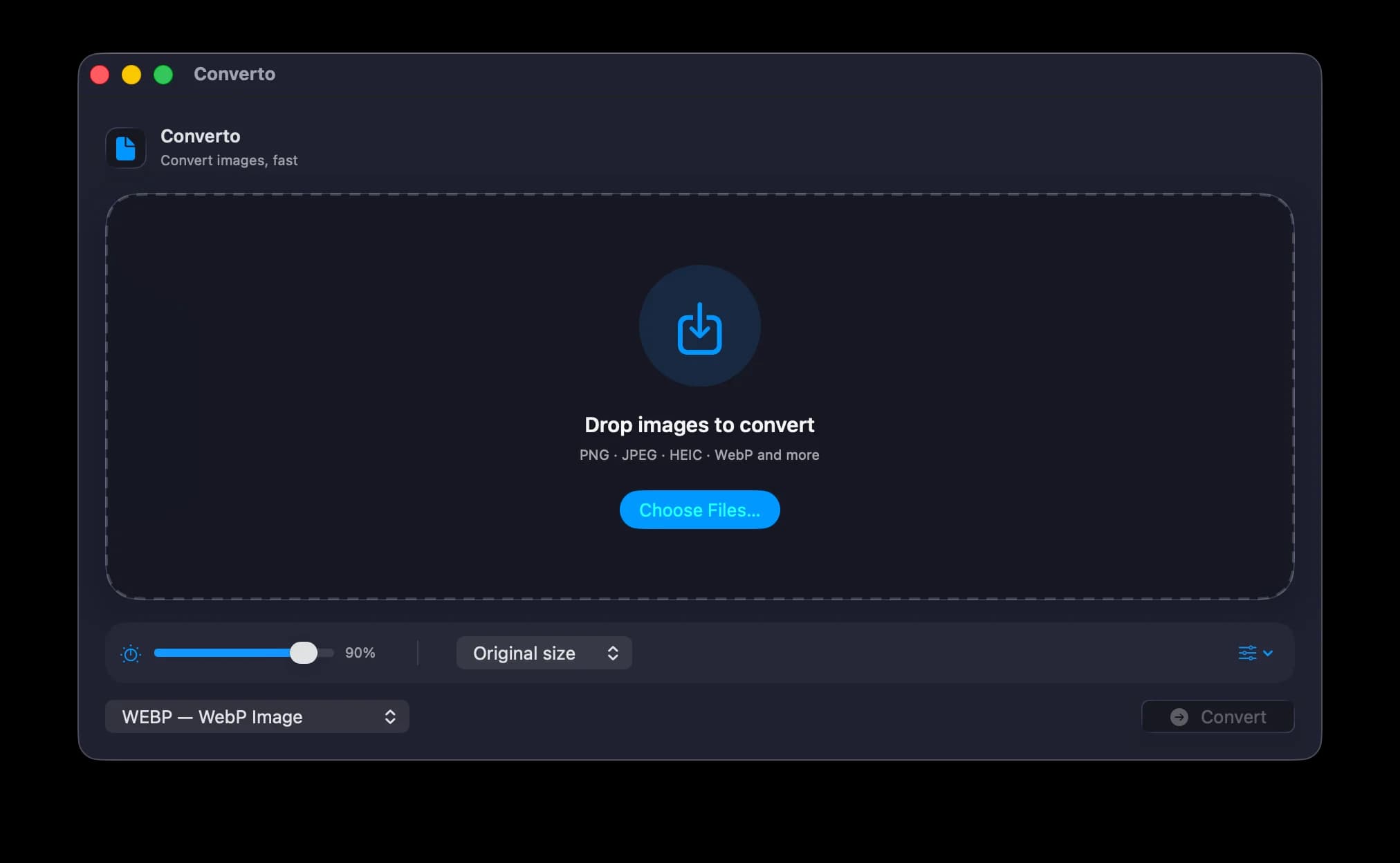Converto app interface