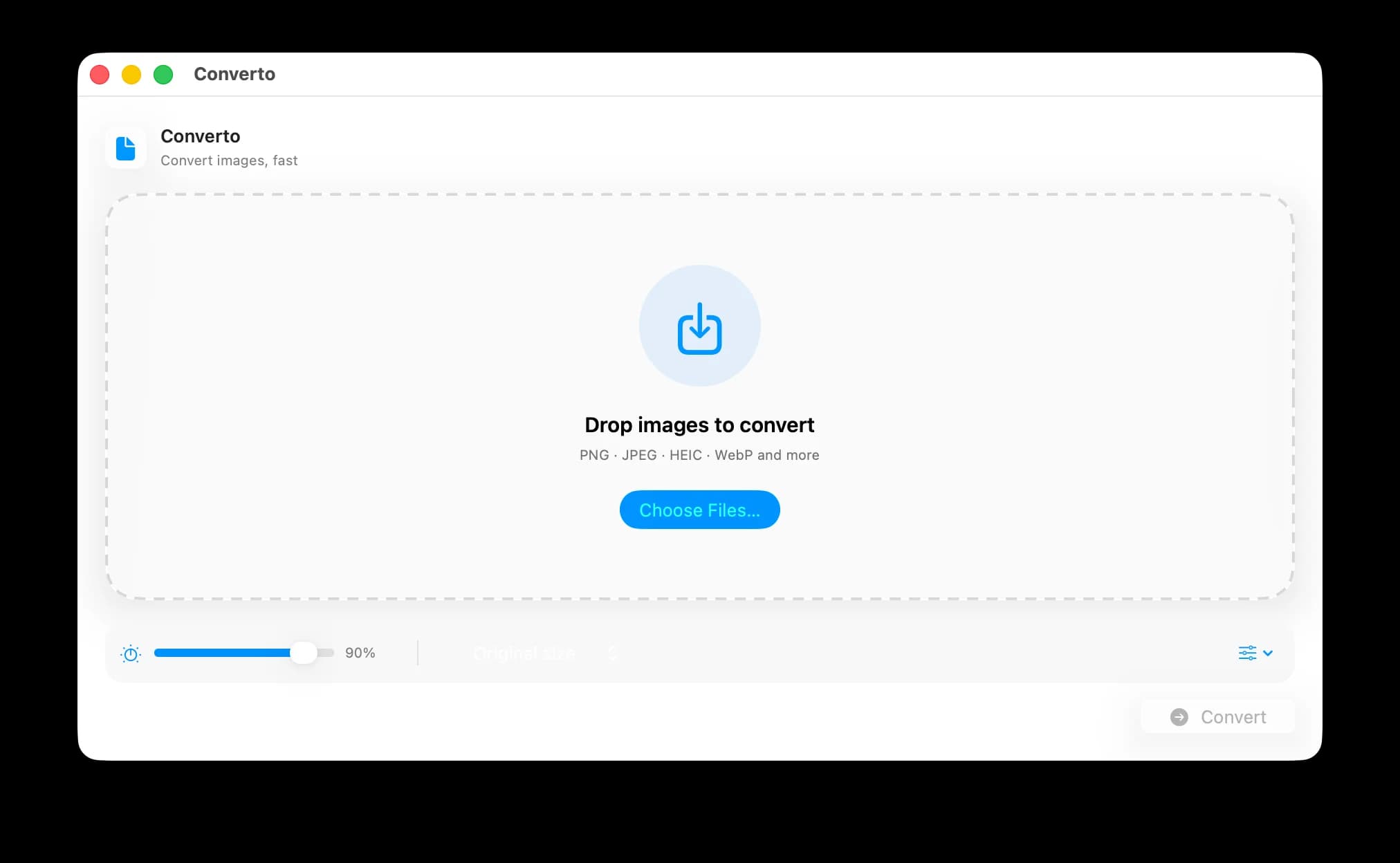 Converto app interface